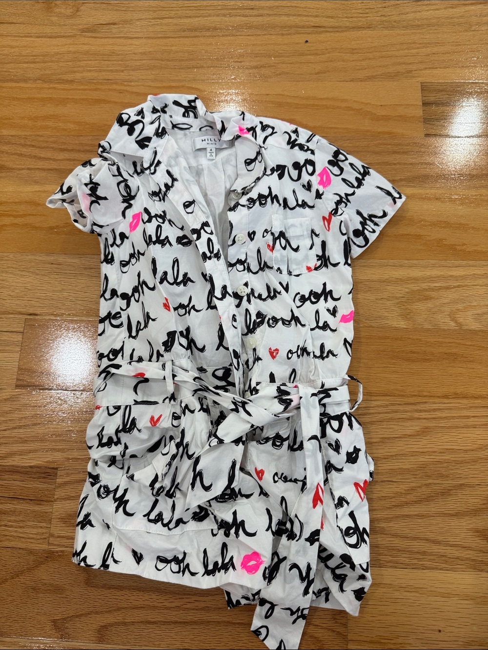 Milly mini White Script Print Romper with Pink & Red Accents